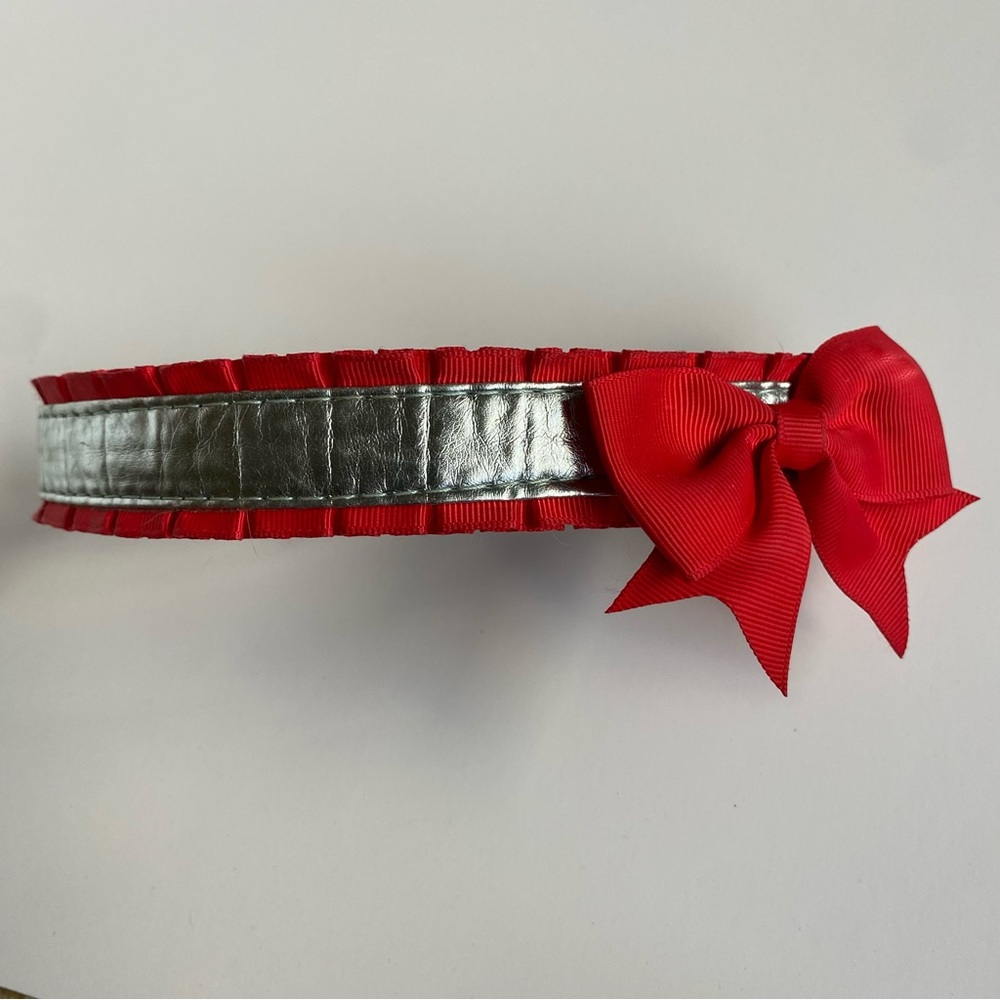 Martha Stewart Dog Collar with Bow For A 14-17” Neck Small Medium Red Silver